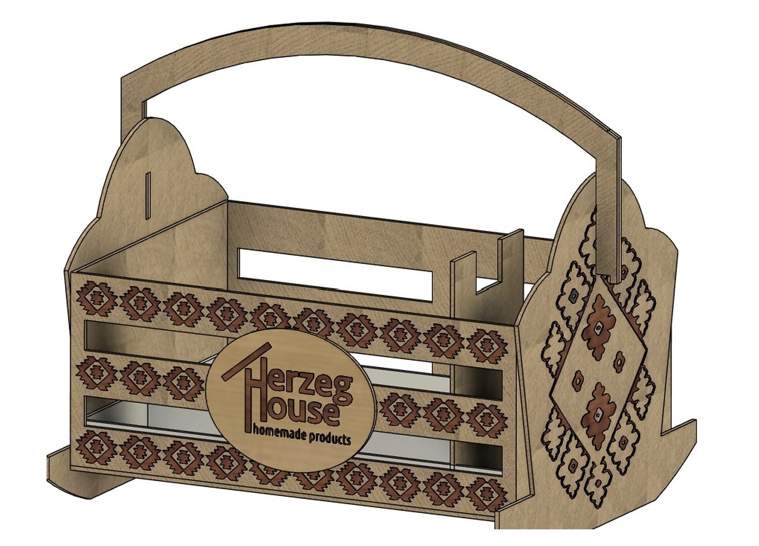 3D model korpe u CAD softveru, pogled sprijeda